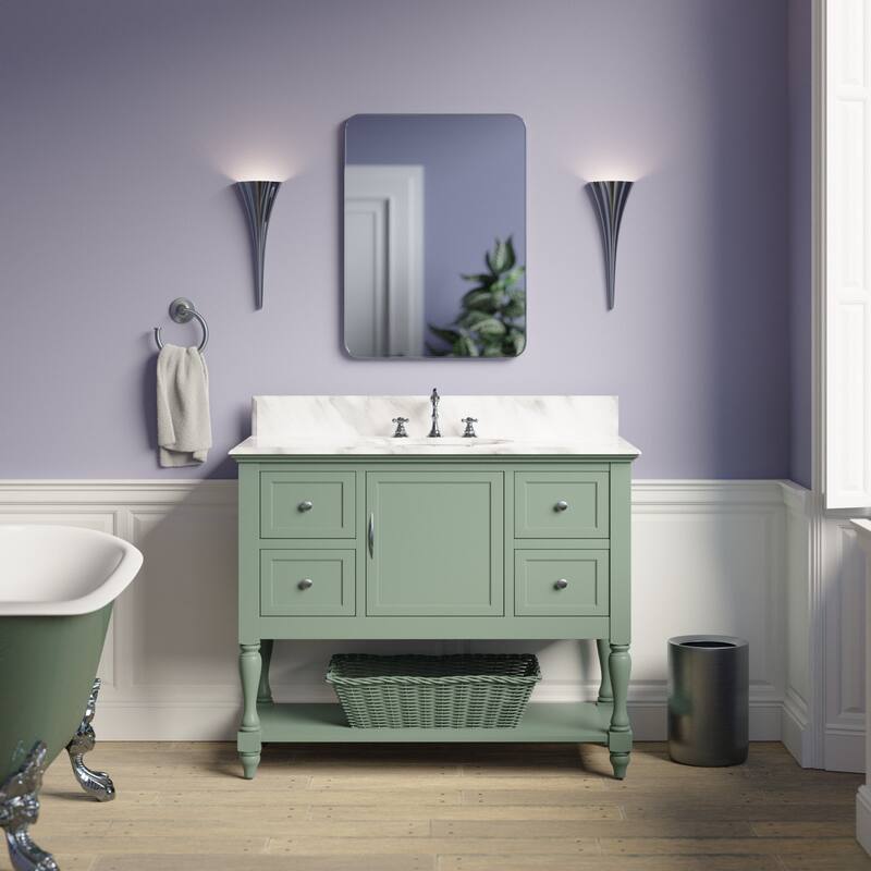 KitchenBathCollection Beverly 42" BathroomVanity w/ Carrara Marble Top - Sage Green