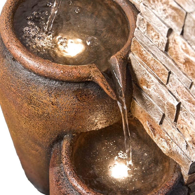 44.09" Glazed Terracotta Pots Polyresin Cascade Water Fountain Weather Resistant