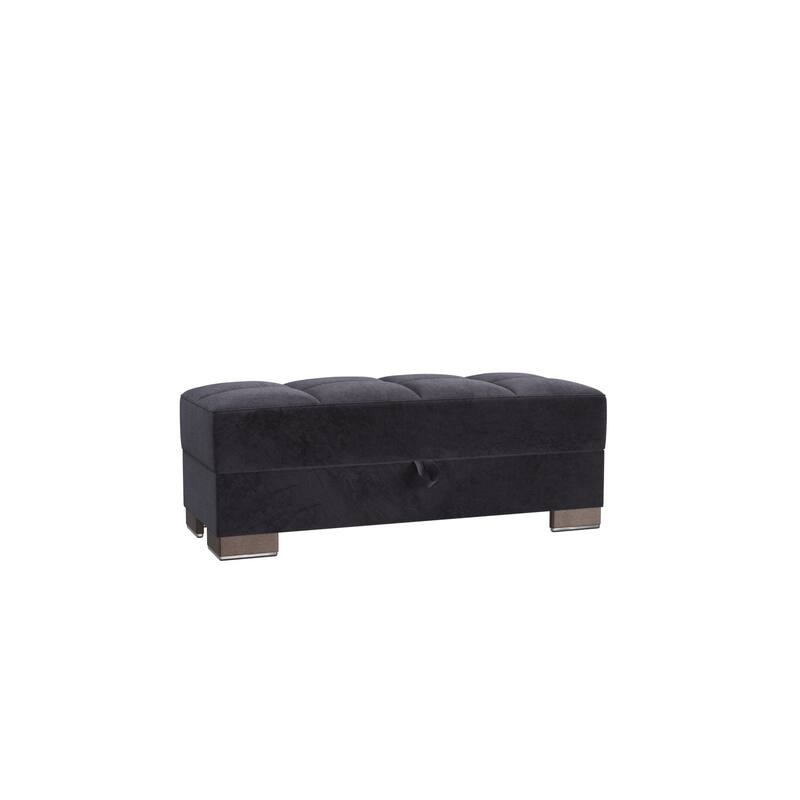HomeRoots 52" Black and Brown Microfiber Tufted Storage Ottoman
