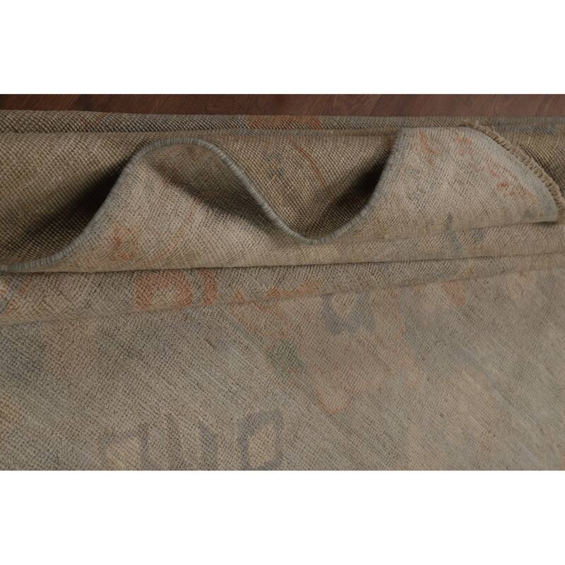 Geometric Vegetable Dye Oushak Turkish Rug Hand-Knotted Wool Carpet - 6'3"x 8'2"