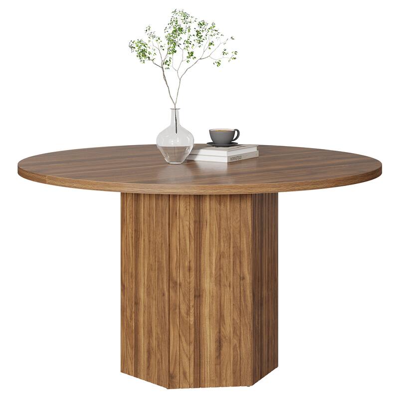 47-Inch Round Dining Table, Wood Dinner Table Easy Assembly Kitchen Table for Living Room, Dining Room