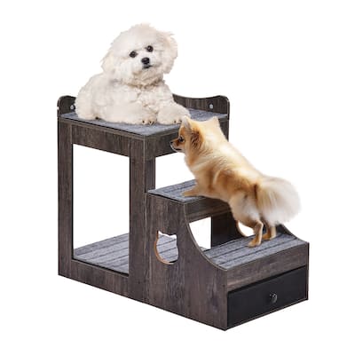 Pet Bunk Bed with Removable Stairs, Dog/Cat Window Perch with Storage, Multi-Level Bed Window Perch Dog Bedside Sleeper Couch