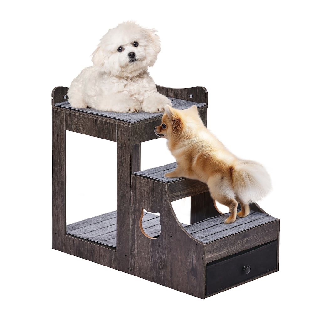 Pet Bunk Bed with Removable Stairs, Dog/Cat Window Perch with Storage, Multi-Level Bed Window Perch Dog Bedside Sleeper Couch