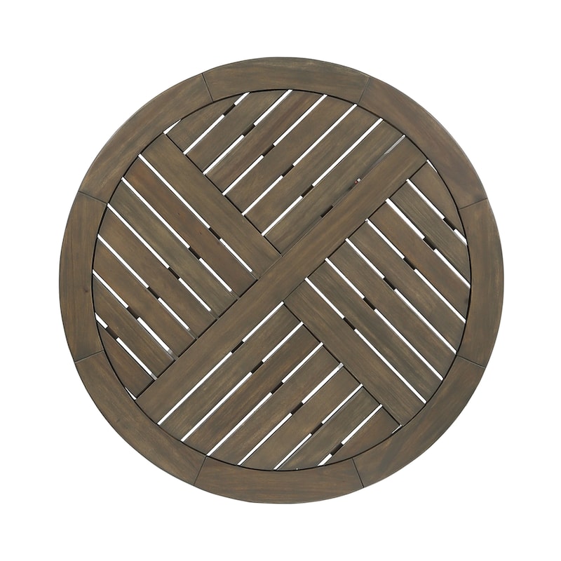 Christopher Knight Home - Alder Acacia Wood Outdoor Handwoven Cushioned Swivel Chairs Set with 27.5" Round Slat-Top Bistro Table