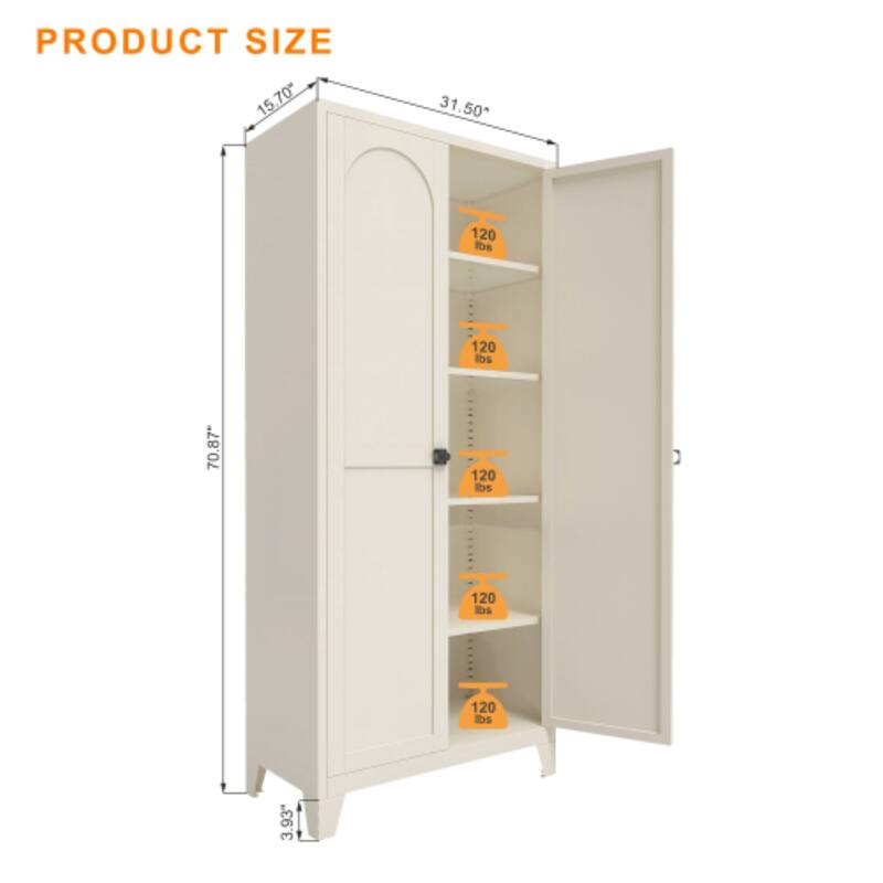 71'' Metal Storage Cabinet with Shapely Doors, Adjustable Shelves, Tall Steel Organizer for Bedroom, Living Room or Kitchen