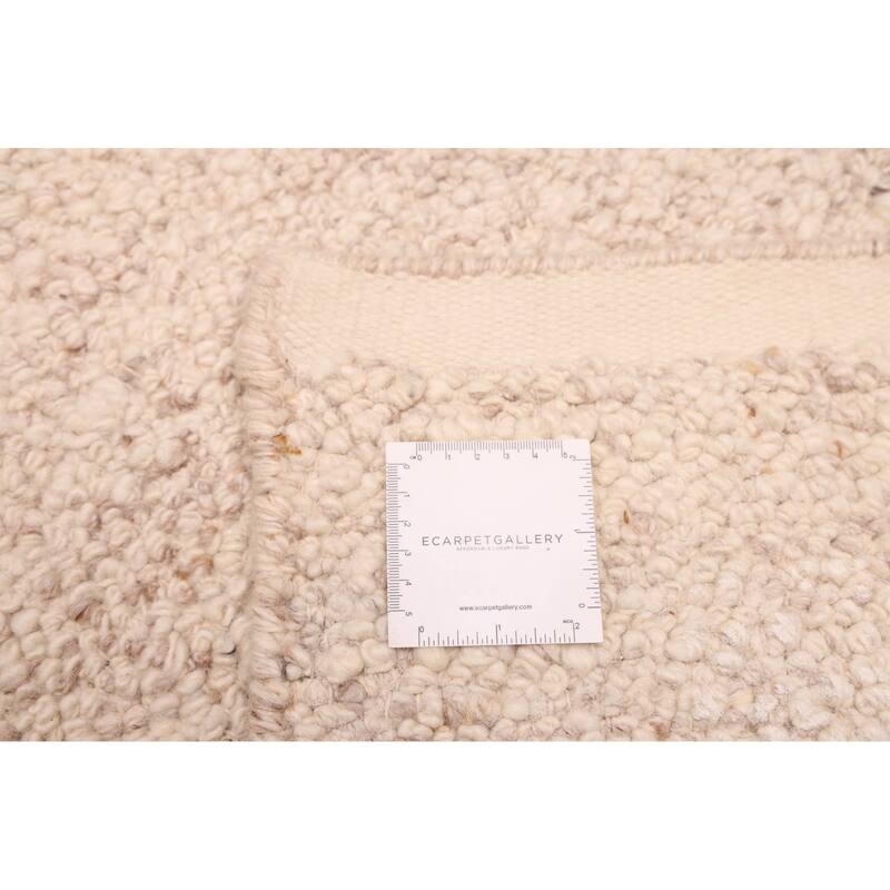 ECARPETGALLERY Hand Woven Looma Ivory Wool Rug - 8'1 x 10'3