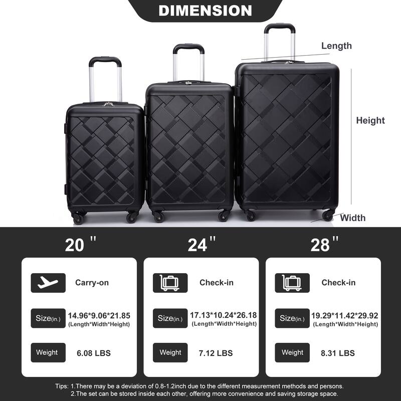 3PCS Expandable Hardshell Luggage Sets with 4PCS Storage Bag Set and Waterproof Portable Bag