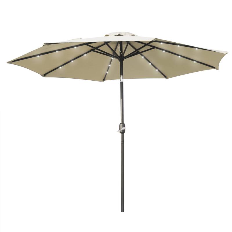 Sierra 9 ft Patio Tilt & Crank Patio Table Market Umbrella With Solar LED for Summer Beach Backyard - Cream
