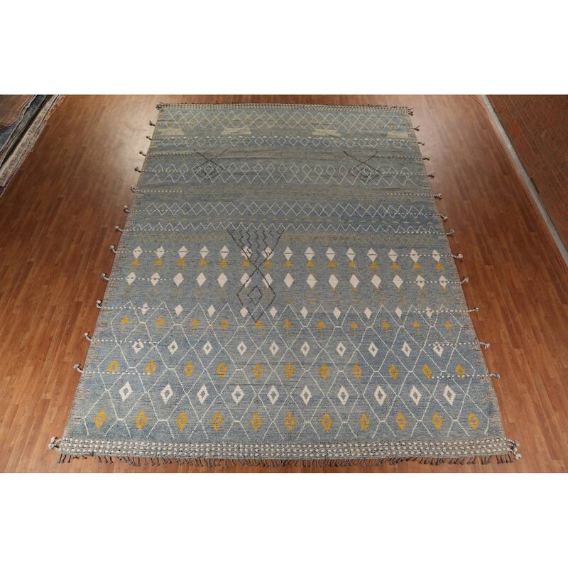 Grey Blue Moroccan Palace Size Area Rug Hand-Knotted Wool Carpet - 11'10"x 16'5"