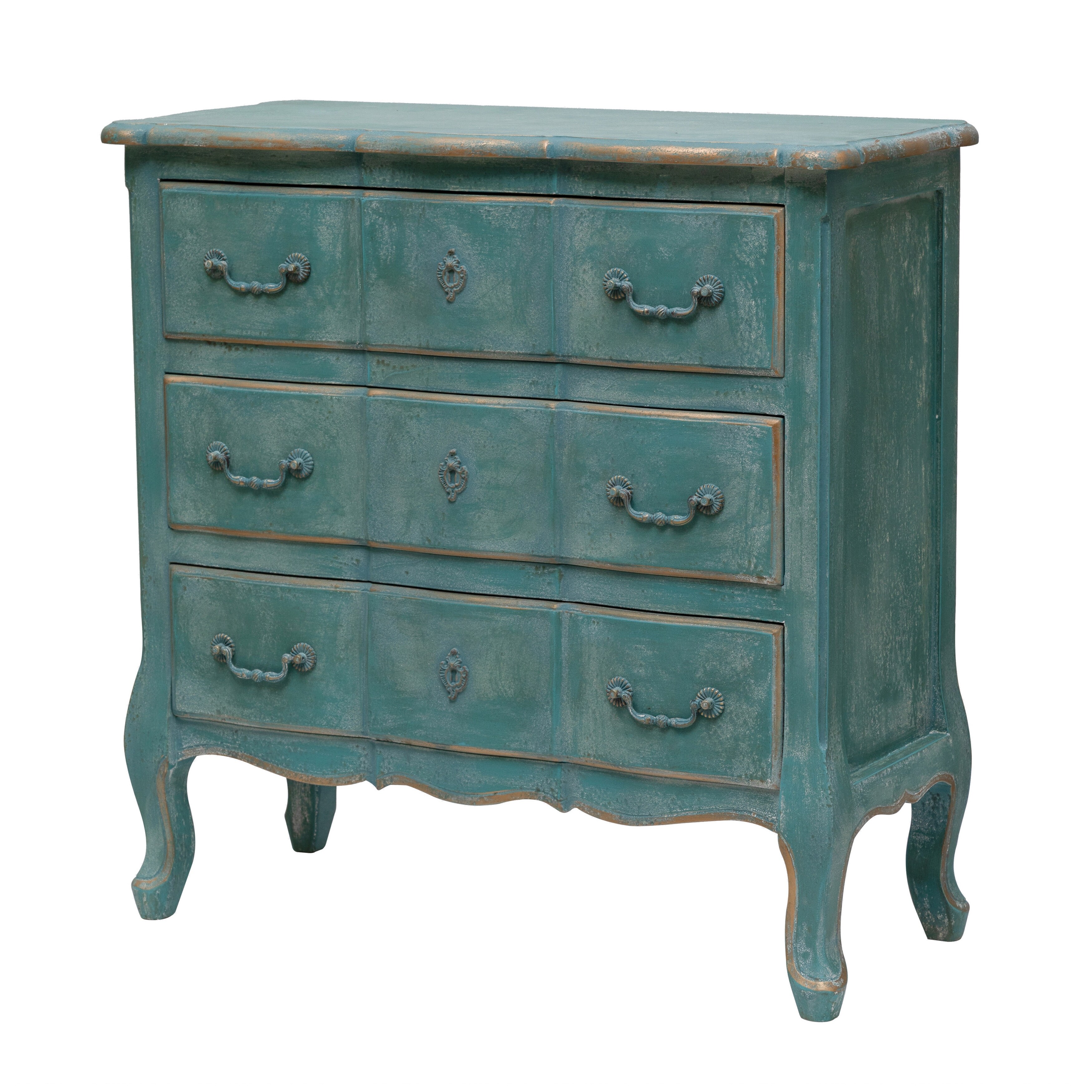 MDF & Fir Wood Dresser with 3 Drawers, Distressed Blue ...