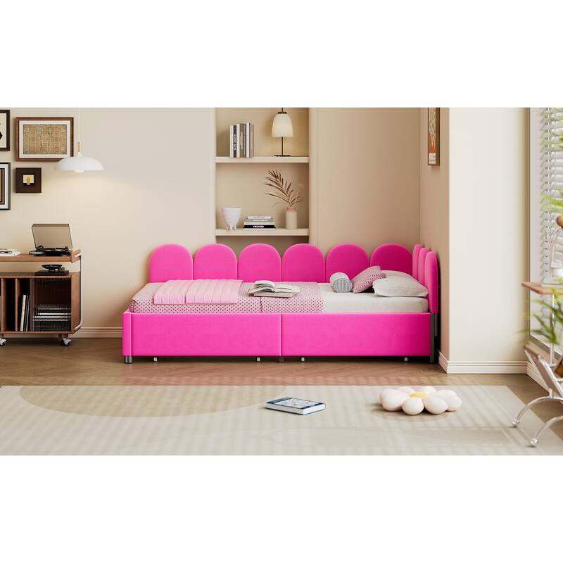 Twin Size Upholstered Daybed with 2 Storage Drawers, Velvet Sofabed with Soft Fabric Headboard, No Box Spring Needed