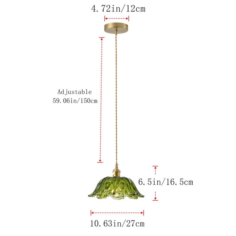 Modern 1- Light Pendant Light Green Tinted Glass Shade with Electroplated Brass Finish