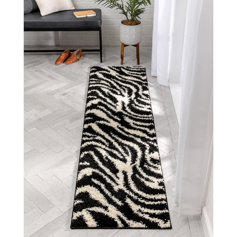 Well Woven Madison Shag Safari Zebra Animal Print Shag Area Rug