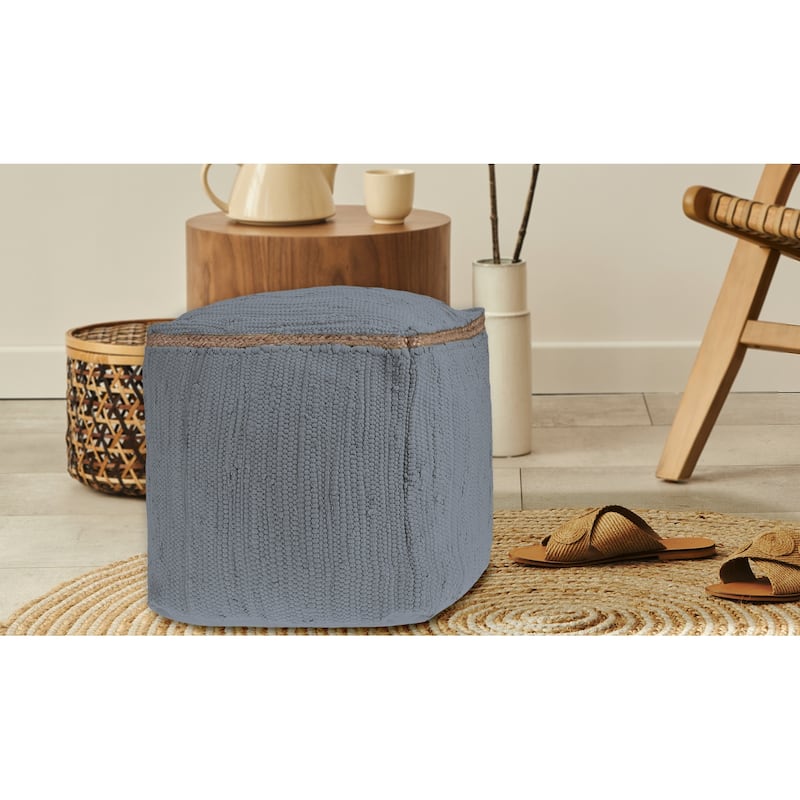 Sevita Birch Hand-Loomed Square Cotton and Jute Pouf