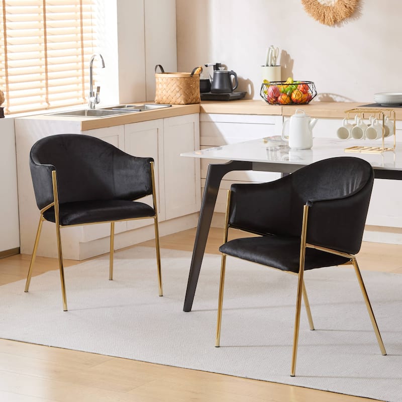 Roomfitters Modern Velvet Upholstered Dining Chair with Sleek Metal Frame, Stylish Accent Seating for Home - Black+Gold