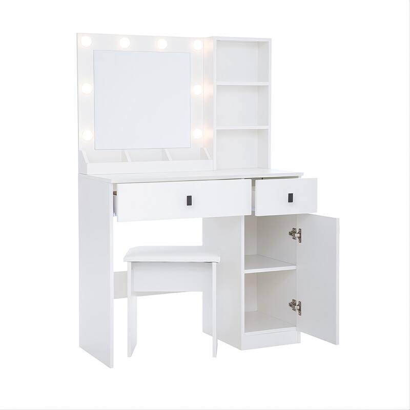 White Makeup Vanity Desk with 3 Brightness Levels, Ample Storage, and Sleek Modern Design for Bedrooms