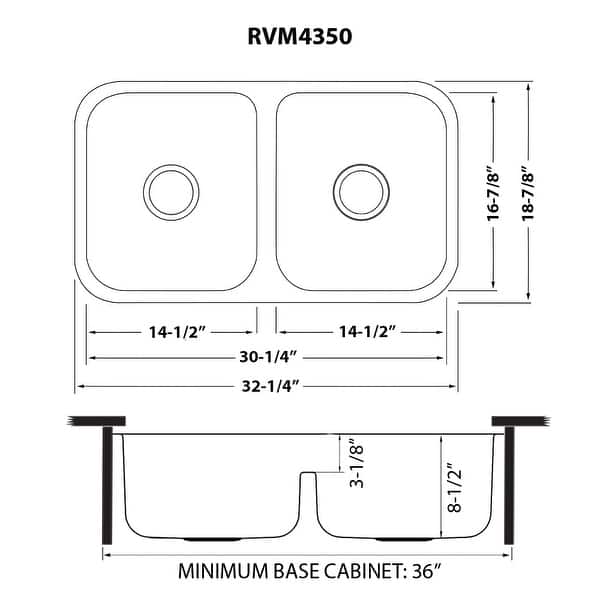 Ruvati 32-inch Low-Divide 50/50 Double Bowl Undermount 16 Gauge Stainless Steel Kitchen Sink - RVM4350 - 32-1/4″ x 18-7/8″