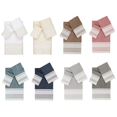 Authentic Hotel and Spa 100% Turkish Cotton Aiden 3PC White Lace Embellished Towel Set