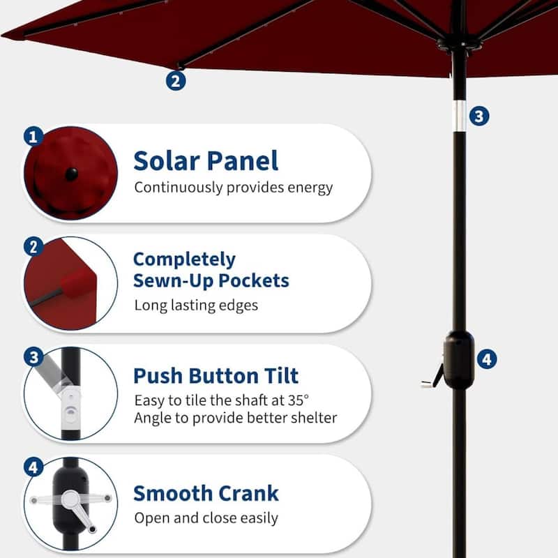 9 Ft Patio Umbrella with Solar Lights for Pool, Deck, Backyard