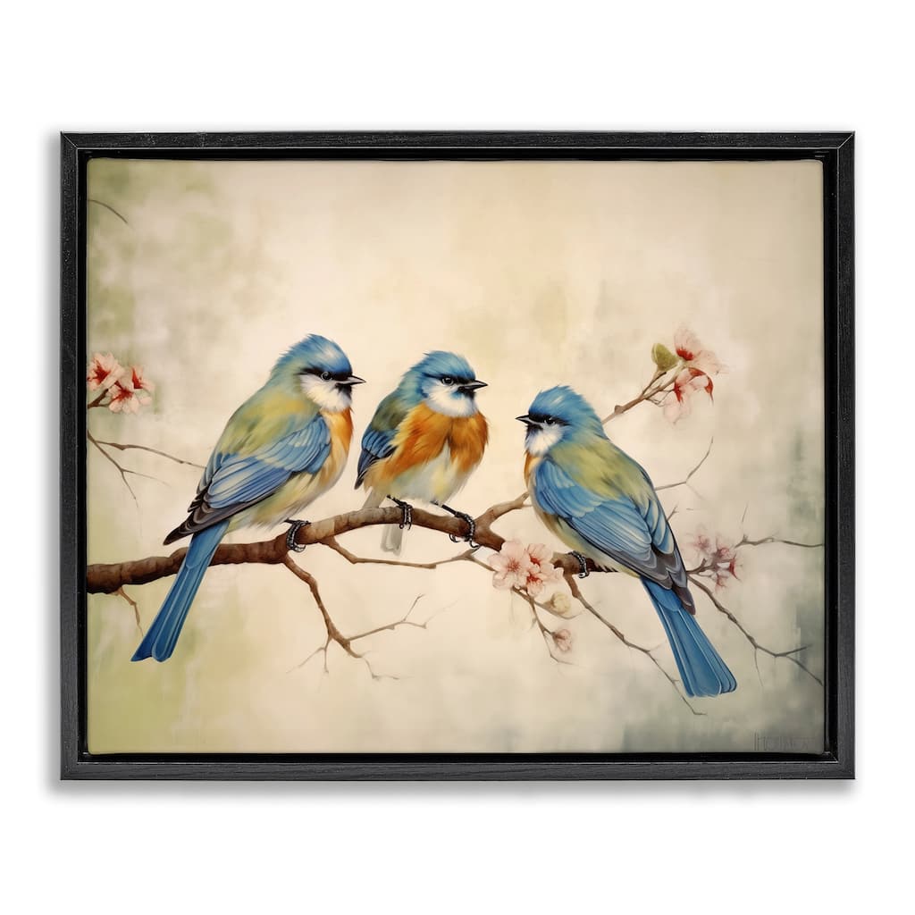 Stupell Bird Trio on Branch Framed Floater Canvas Wall Art Design By Arlington Prints
