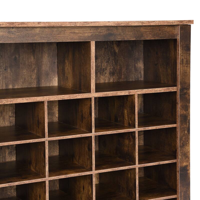 Shoe Cabinet Console, Square Lattice Shoe Storage Cabinet with Curved Base, 24 Pair Wood Shoe Rack for Entryway