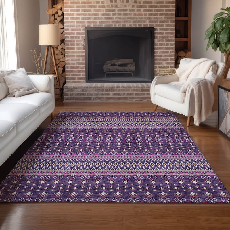 Machine Washable Indoor/ Outdoor Chantille Boho Morrocan Rug