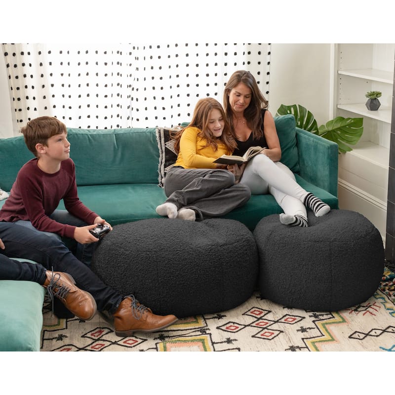 Jaxx Ellis Pouf - Modern Shearling Faux-Lamb Plush Fleece Ottoman