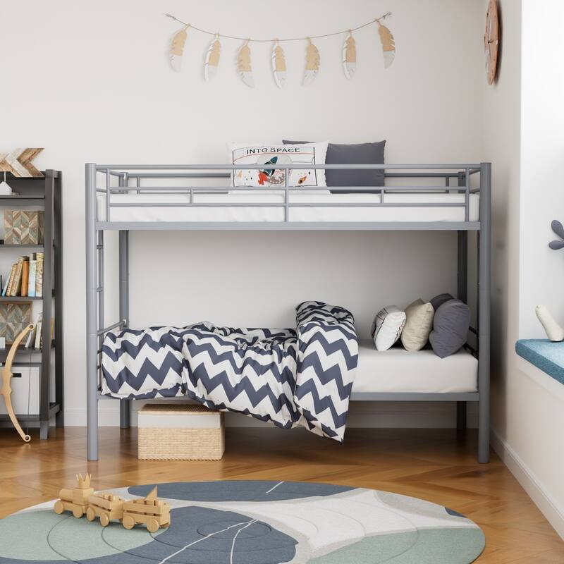 VECELO Twin Over Twin Metal Bunk Bed Frame for Kids Teens, Heavy Duty Noise-Free Platform Bed, Storage Space