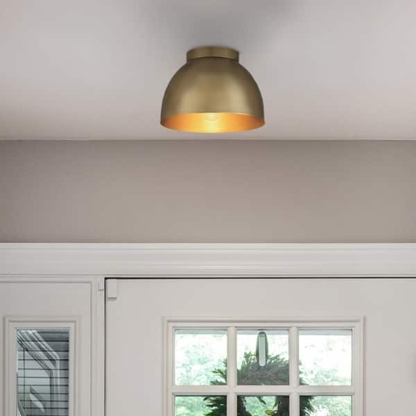 slide 2 of 5, Hunter Erling 1-Light Medium Flush Mount Ceiling Light - Modern - Hallway, Bathroom, Entry, Laundry Room - Damp Rated! 1-Light - Luxe Gold