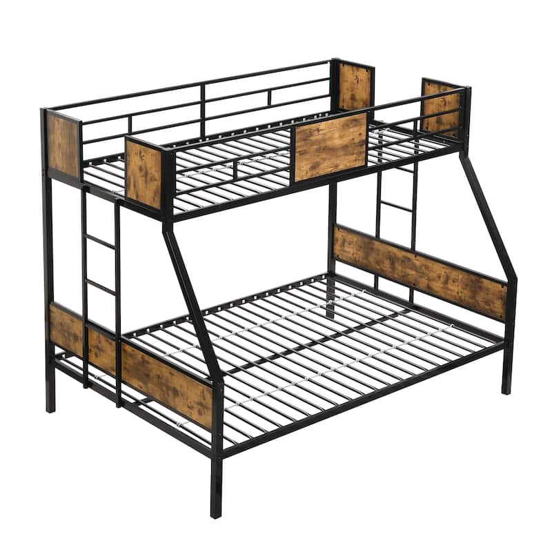 Twin over Full Metal Bunk Bed with Trundle 2 - Side Ladder, Full-Length Guardrail and Large Under Bed Storage