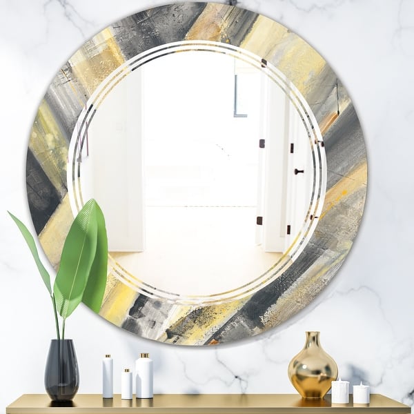 slide 2 of 7, Porch & Den 'Geometric Beige Glacier' Printed Wall Mirror 24in.x24in.