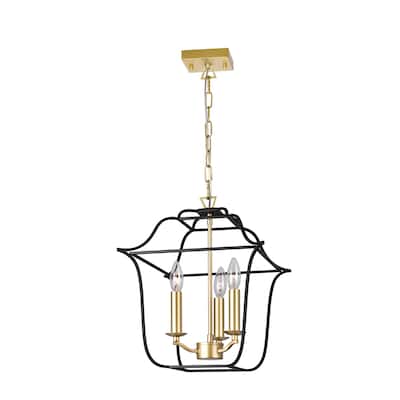 Tudor 3 Light Pendant With Satin Gold & Black Finish - Satin Gold/Black