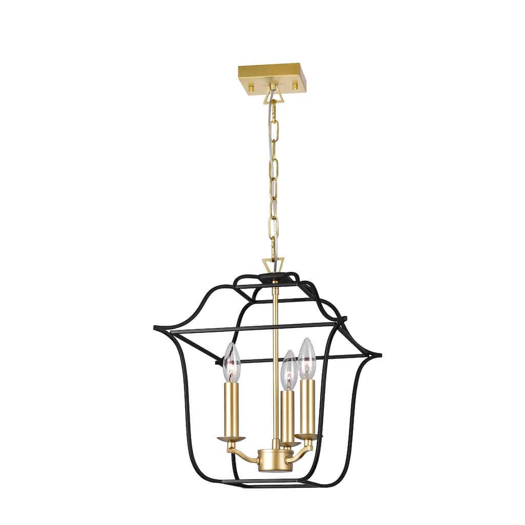 Tudor 3 Light 12in Satin Gold & Black Pendant - Satin Gold/Black