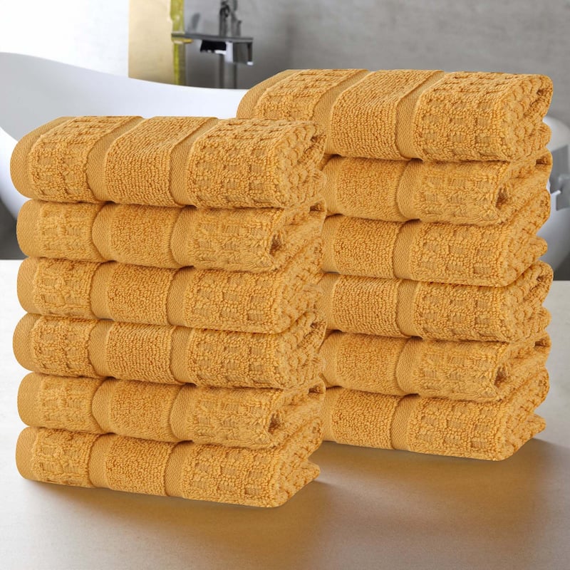 Superior Napa Zero Twist Cotton Waffle Face Towel Washcloth Set of 12 - Yellow Gold
