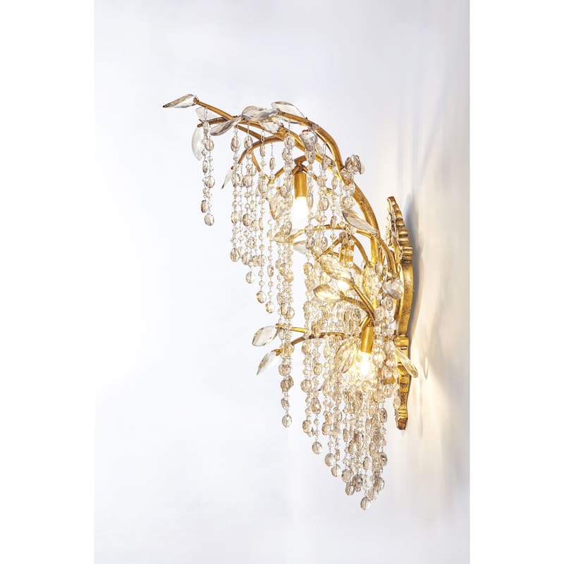 3 Light Gold Metal Branch Wall Sconce with Crystal Accents