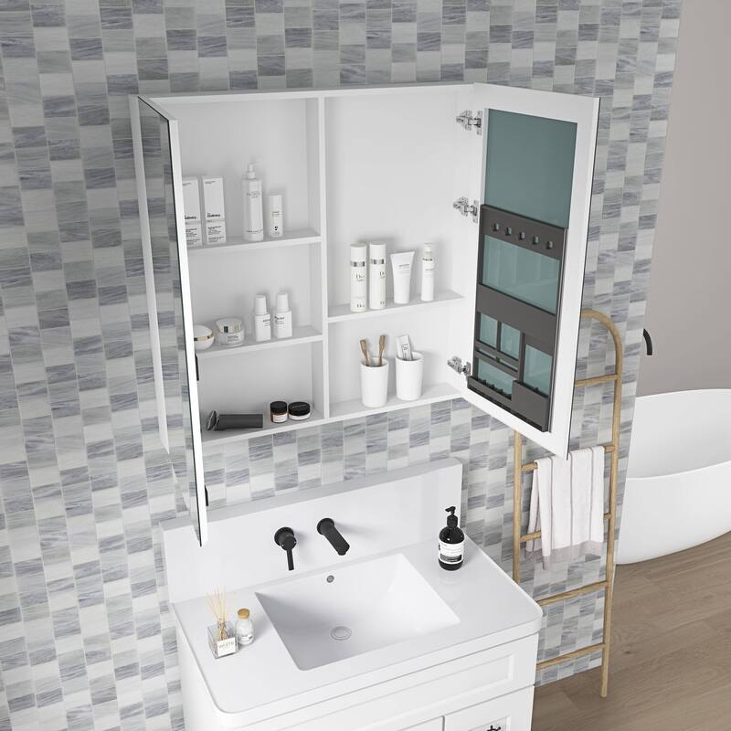Frameless Bathroom Medicine Cabinet with Beveled Mirror Edges, Left Opening Door, Soft-Closing Hinges