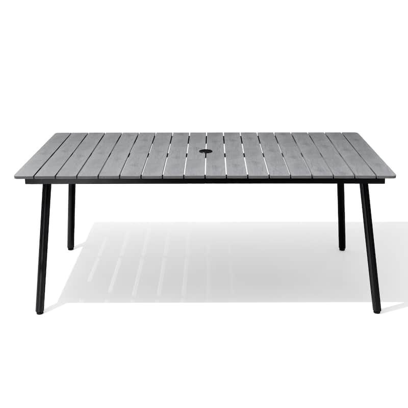 Outdoor Patio Aluminum Dining Rectangular Table with Umbrella Hole - Grey - 70.87 inches long