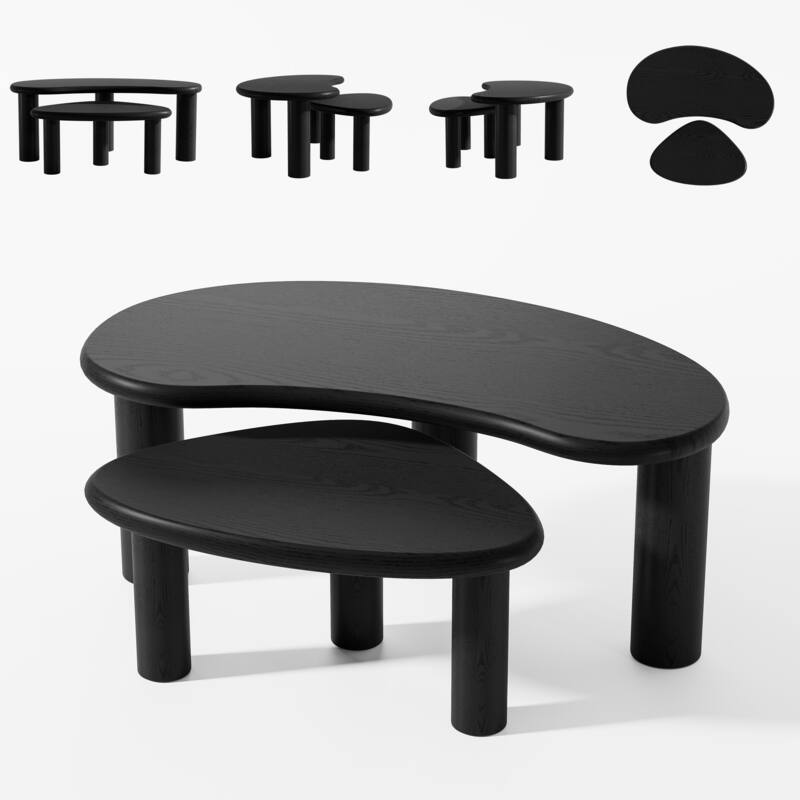 Modern Nested Coffee Tables Set 2-Piece Irregular Shaped Solid Wood Accent Tables for Home Office Living Room