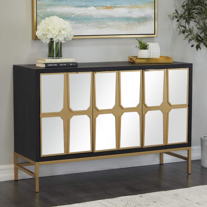 Wooden 3 Drawer Chest with Mirrored Front - Gold or Black - Roche River Decor