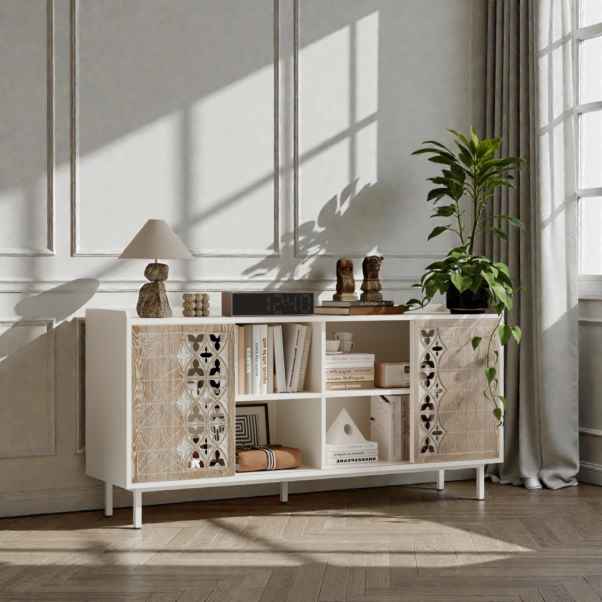 Accent Sideboard Buffet Cabinet with Sliding Doors & Shelves, Entryway Cabinet Storage Console Cabinet, Coffee Cabinet