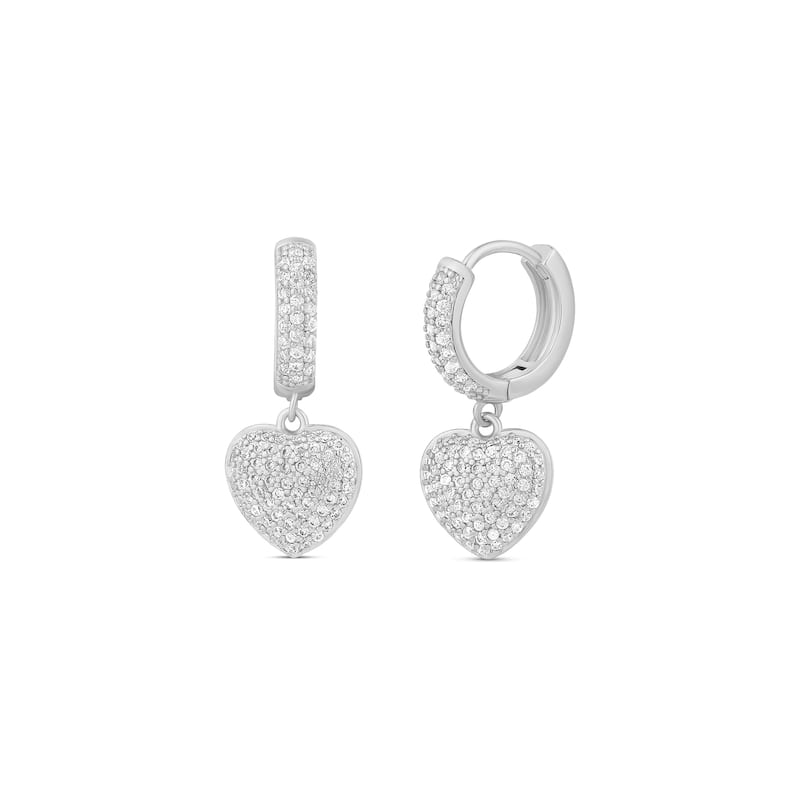 SHYMI Pave Heart Dangling Earrings - Silver