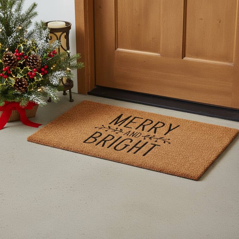 HomeRoots 24" X 36" Brown And Black Christmas Merry and Bright Outdoor Coir Door Mat - 24.00' X '36.00 - 24.00' X '36.00