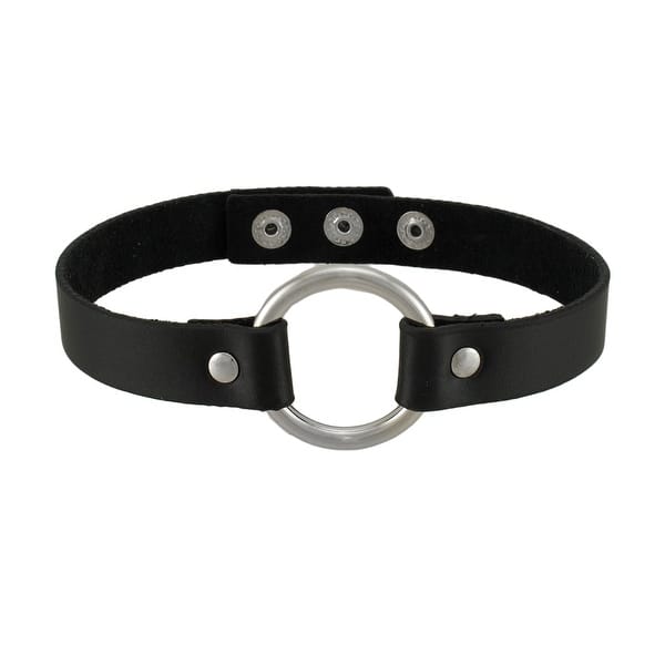 Shop Black Bonded Leather Chrome O Ring Choker Collar One Size