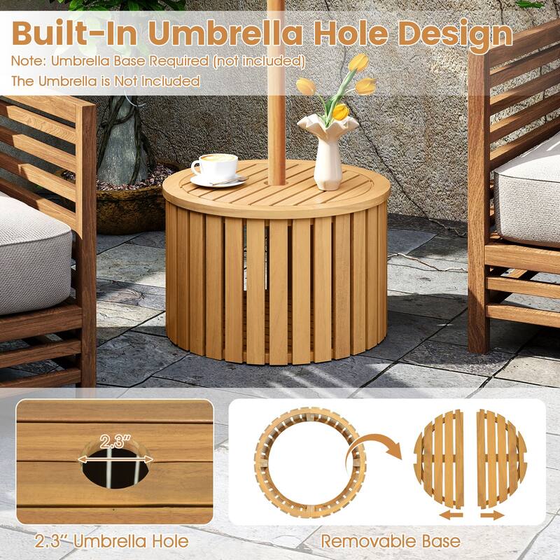 Gymax 2-in-1 Outdoor Side Table w/Storage Umbrella Hole & Removable