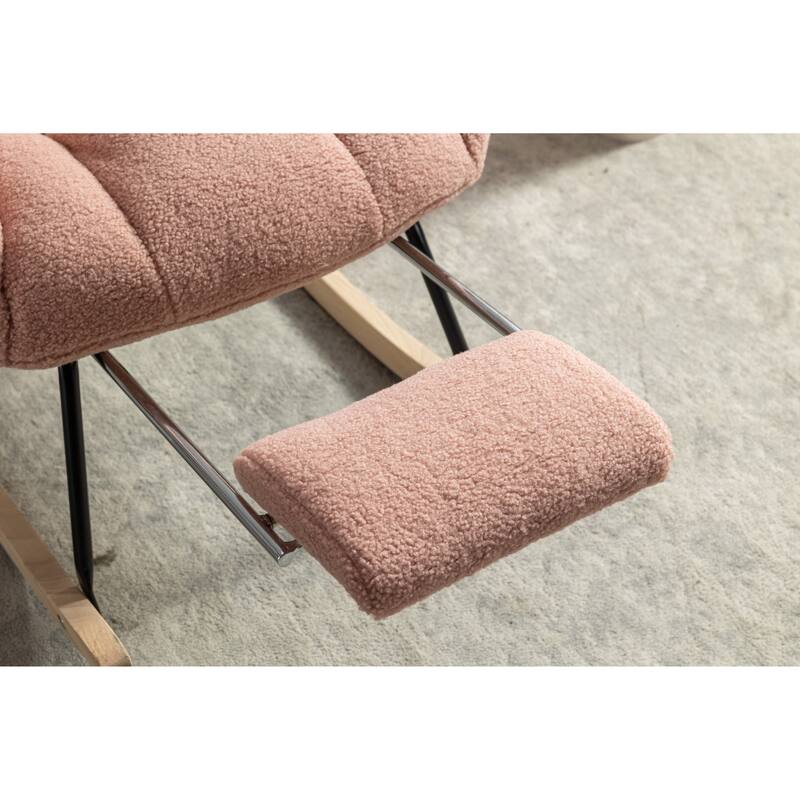 Teddy Fabric Rocking Chair with Adjustable Footrest and 300lb Capacity