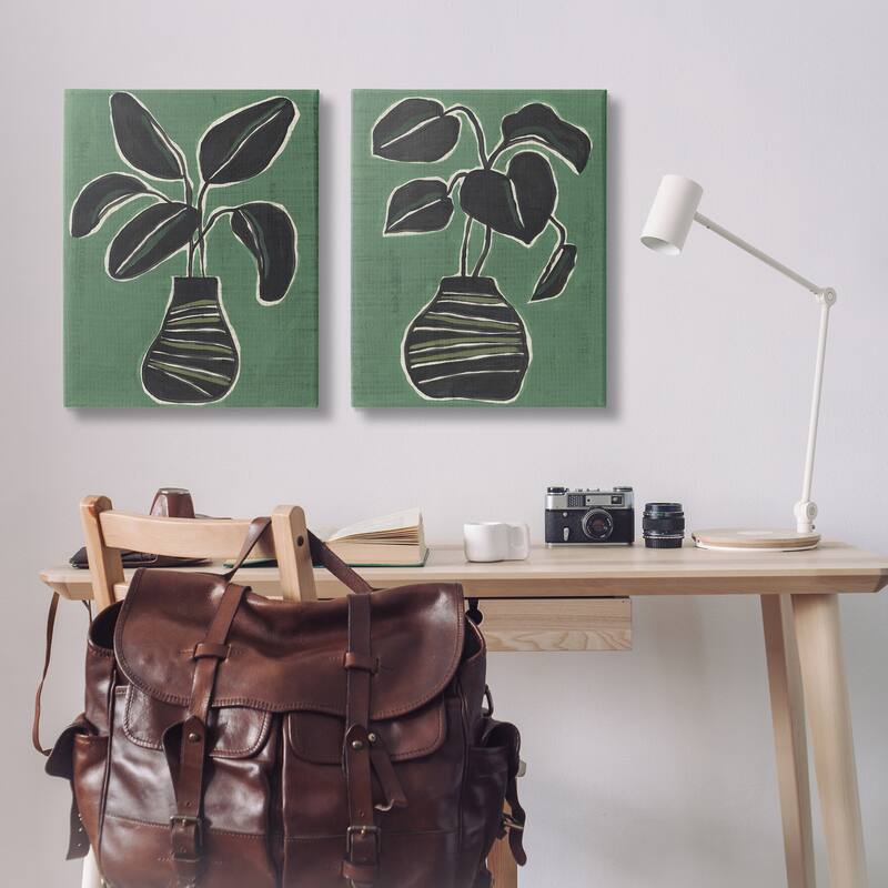 Stupell Green Toned House Plants Canvas Wall Art Design By June Erica Vess (Set of 2)