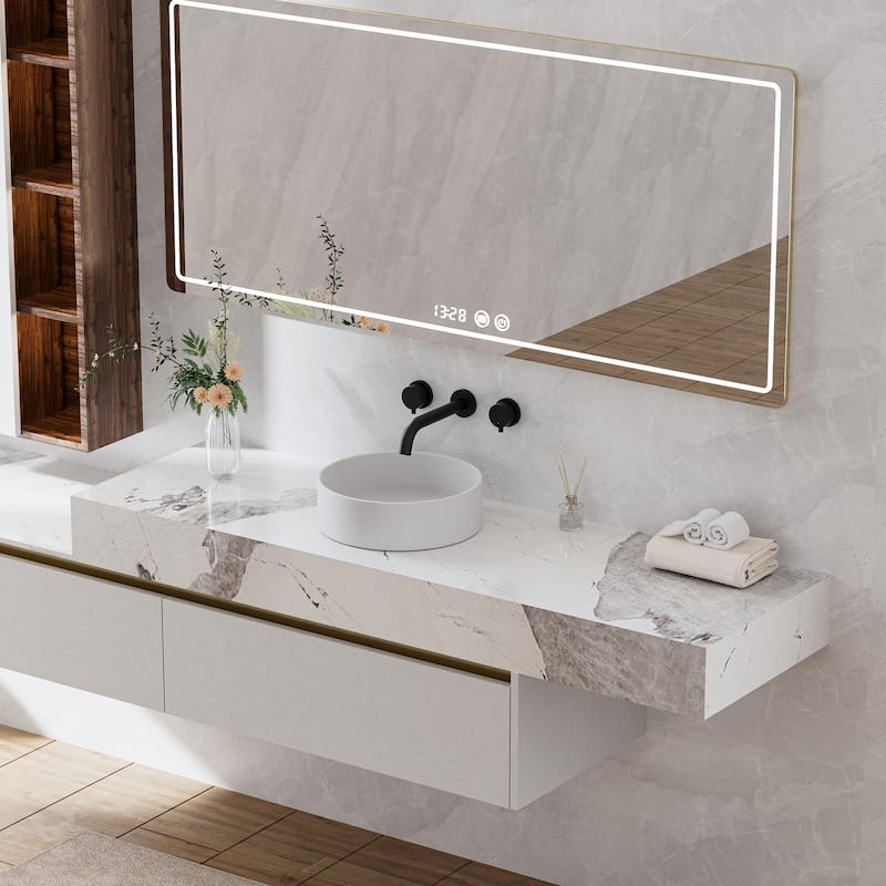 2-Handle Wall Mount Bathroom Faucet in Matte Black - Faucet Height: 4.1"