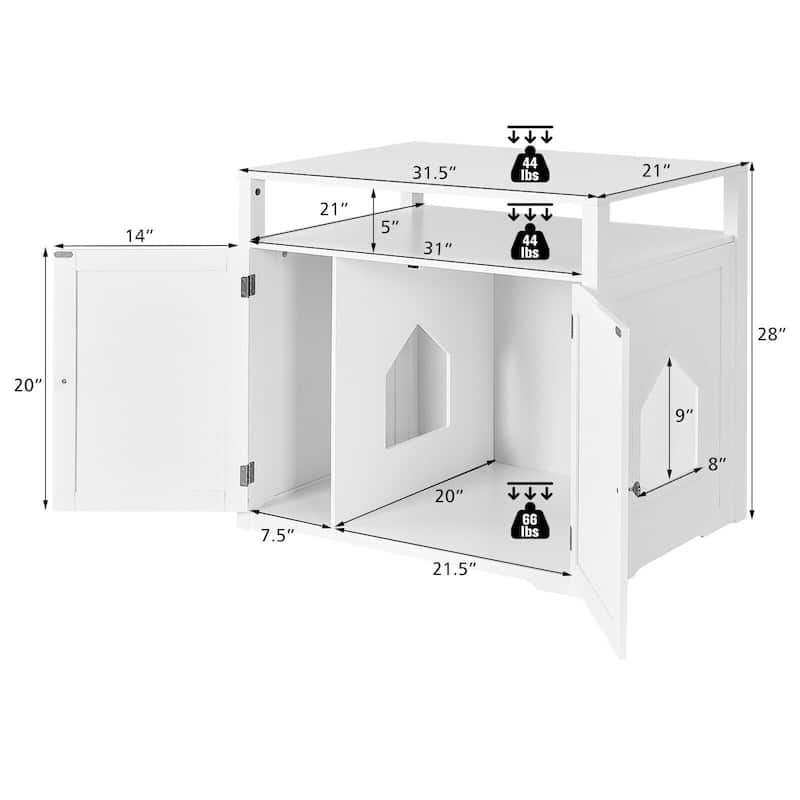 Wooden Cat Litter Box Enclosure Hidden Cat Washroom with Storage Layer