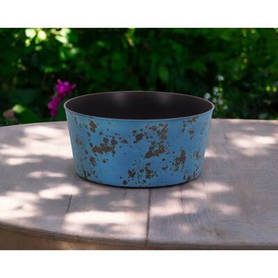 HomeRoots 12" Blue Recycled Plastic Indoor Outdoor Round Pot Planter