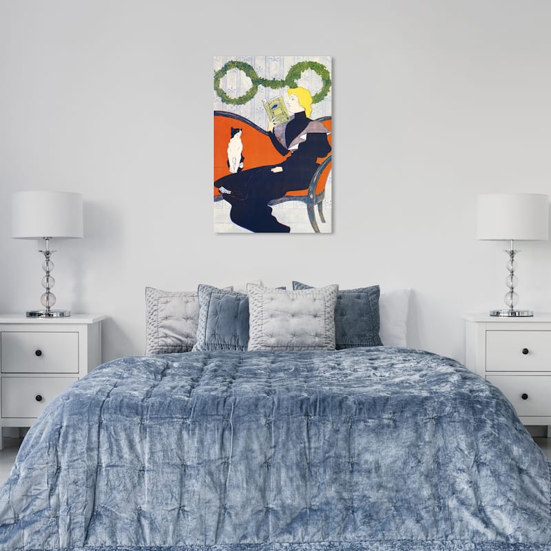 Wynwood Studio Canvas Fashion and Glam Woman reading a book - Edward Penfield Orange and Vintage Wall Art Canvas Print - 36 x 24